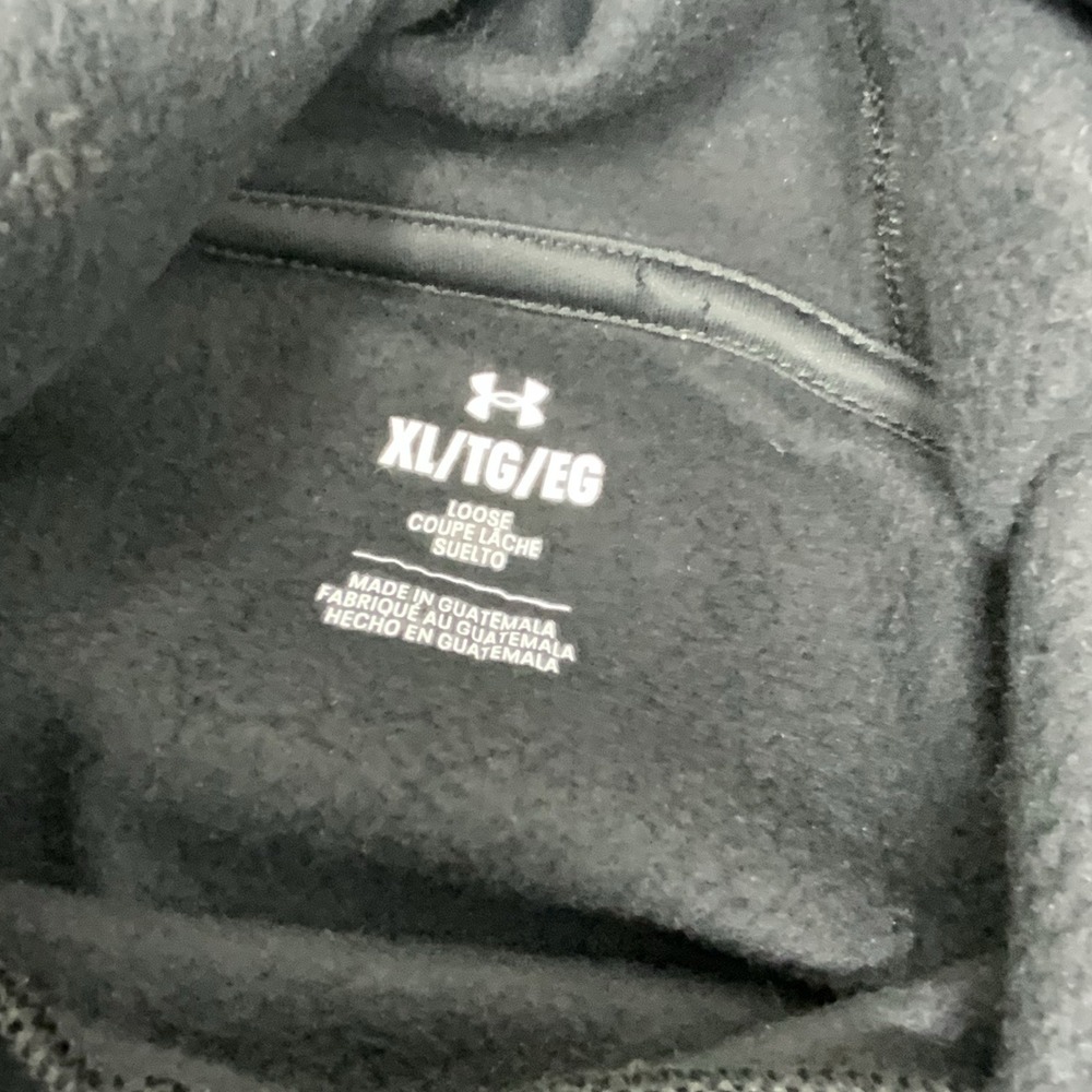 Under Armour Men's XL Black Hoodie‎ Kangaroo Pouch Loose Fleece Lined Big Logo - Picture 10 of 12
